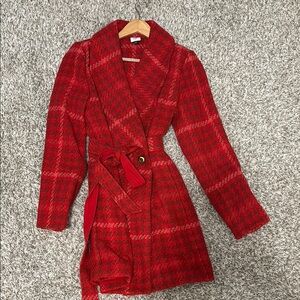 Cabi Red and Pink Wrap Coat